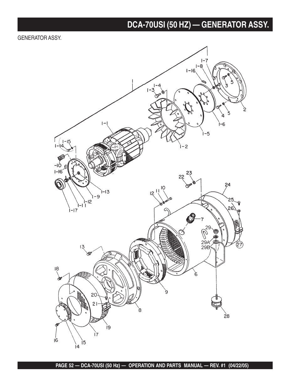Dca-70usi (50 hz) — generator assy | Multiquip MQ Power Ultra-Silent 50 Hz Generator DCA-70USI User Manual | Page 52 / 82