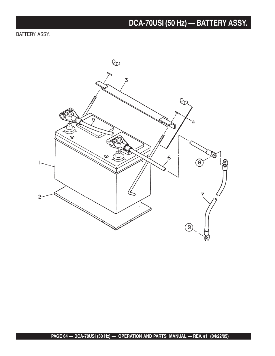 Dca-70usi (50 hz) — battery assy | Multiquip MQ Power Ultra-Silent 50 Hz Generator DCA-70USI User Manual | Page 64 / 82
