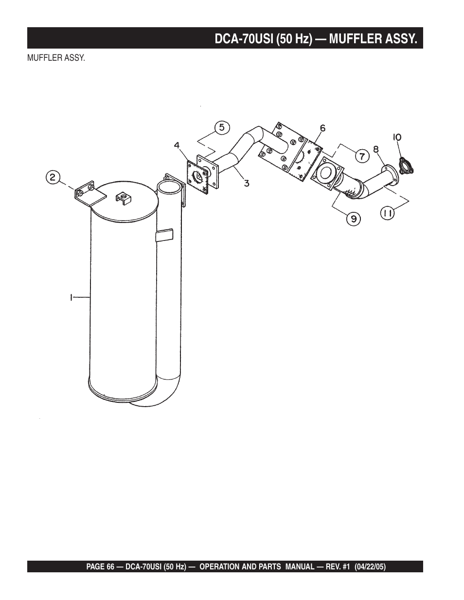 Dca-70usi (50 hz) — muffler assy | Multiquip MQ Power Ultra-Silent 50 Hz Generator DCA-70USI User Manual | Page 66 / 82