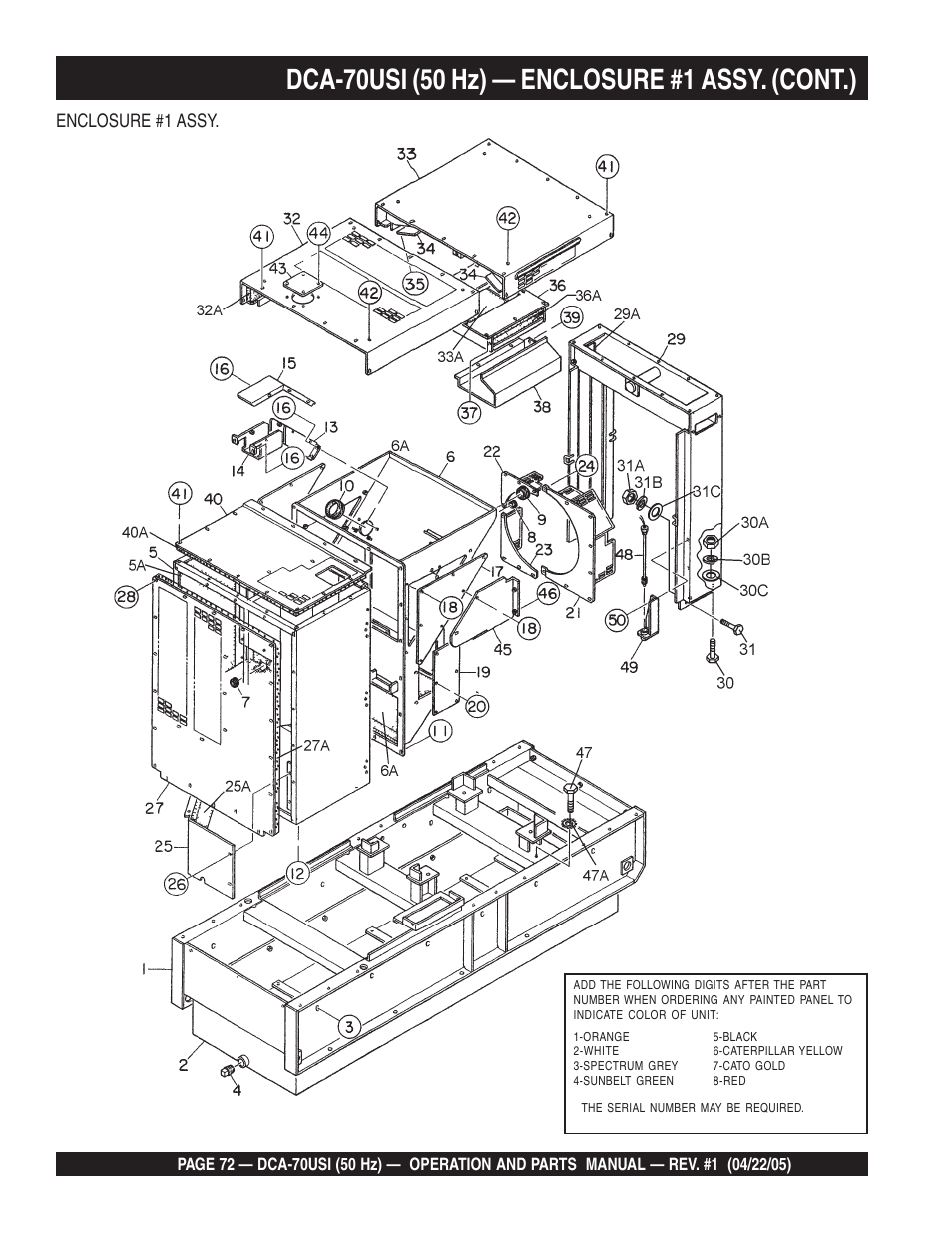 Enclosure #1 assy | Multiquip MQ Power Ultra-Silent 50 Hz Generator DCA-70USI User Manual | Page 72 / 82