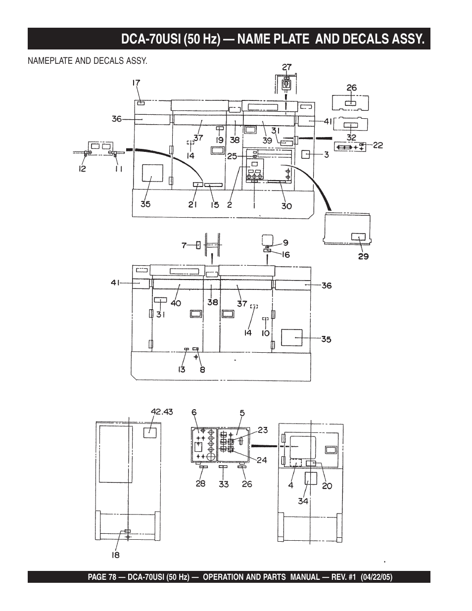 Dca-70usi (50 hz) — name plate and decals assy | Multiquip MQ Power Ultra-Silent 50 Hz Generator DCA-70USI User Manual | Page 78 / 82