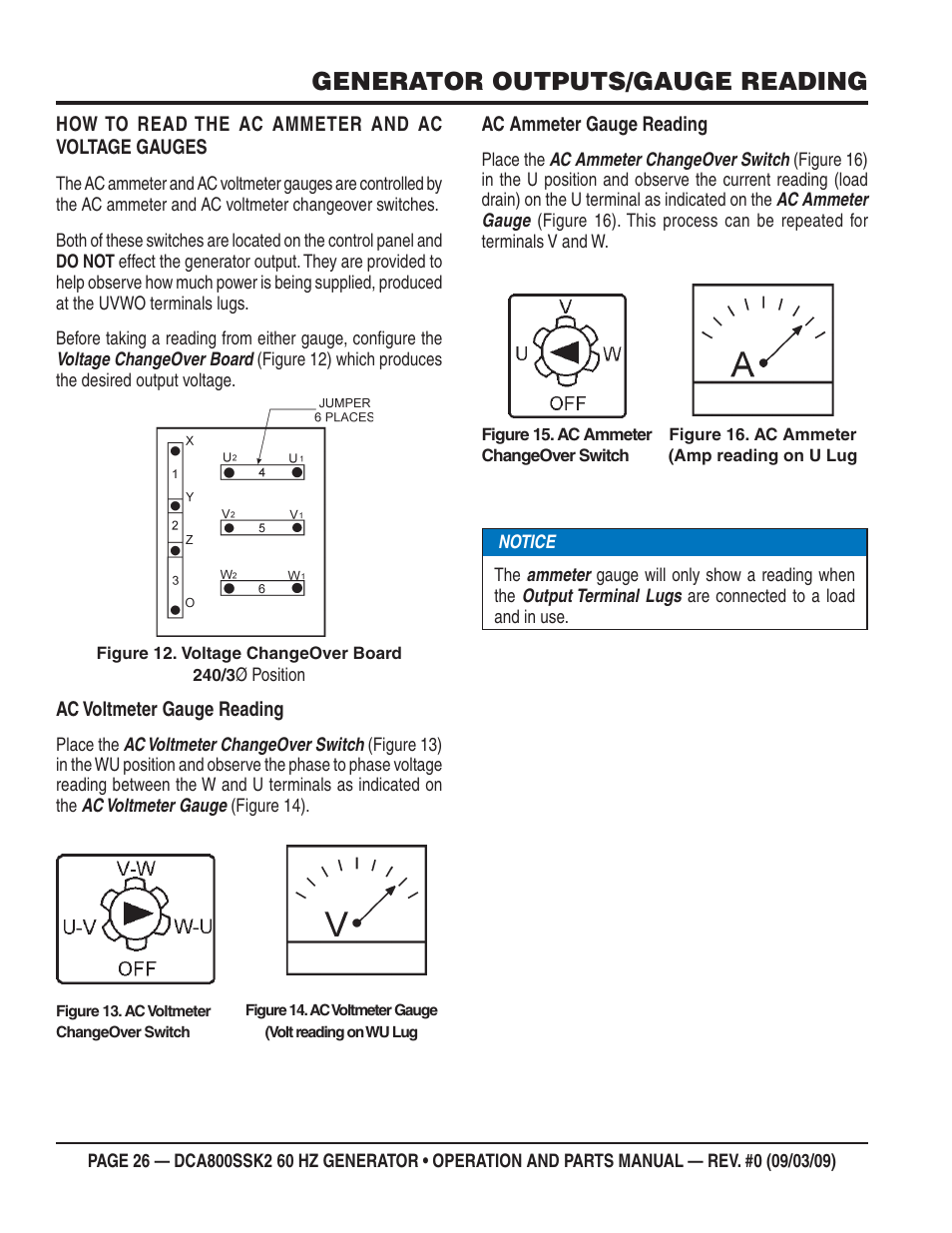 Generator outputs/gauge reading | Multiquip MQ POWER WHISPERWATT SERIES  60HZ GENERATOR (STD.) (KOMATSU SAA6D170E-3 DIESEL ENGINE) DCA800SSK2 User Manual | Page 26 / 114