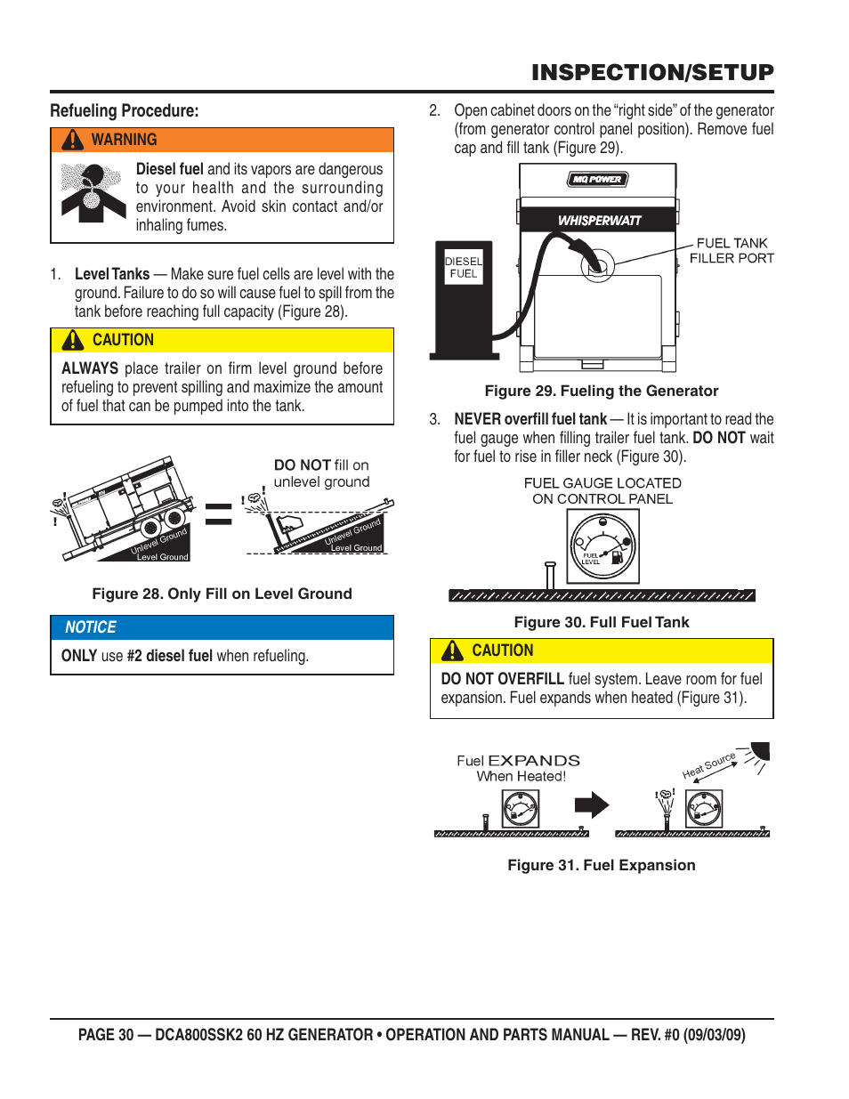 Inspection/setup | Multiquip MQ POWER WHISPERWATT SERIES  60HZ GENERATOR (STD.) (KOMATSU SAA6D170E-3 DIESEL ENGINE) DCA800SSK2 User Manual | Page 30 / 114