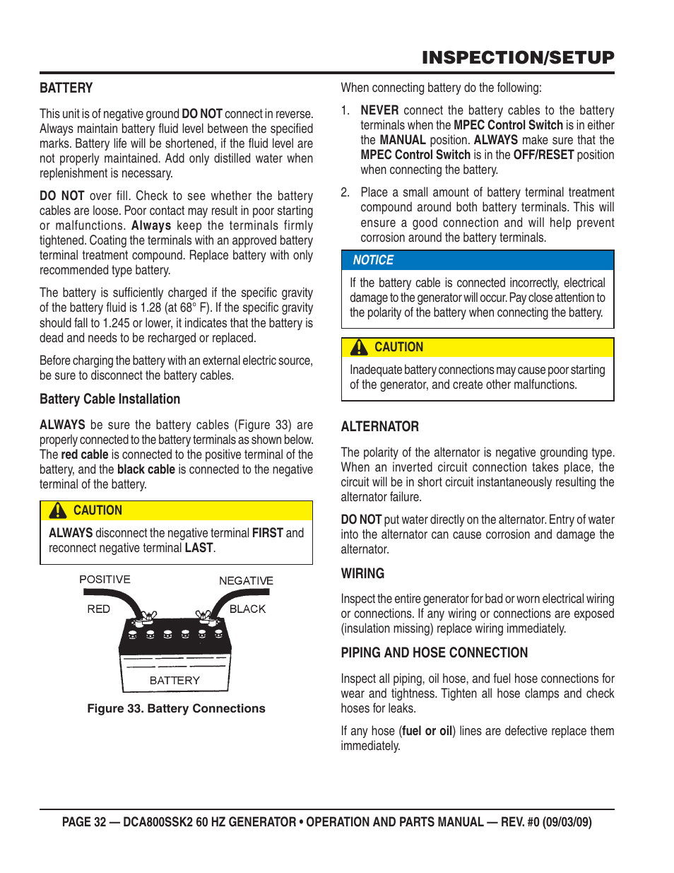 Inspection/setup | Multiquip MQ POWER WHISPERWATT SERIES  60HZ GENERATOR (STD.) (KOMATSU SAA6D170E-3 DIESEL ENGINE) DCA800SSK2 User Manual | Page 32 / 114