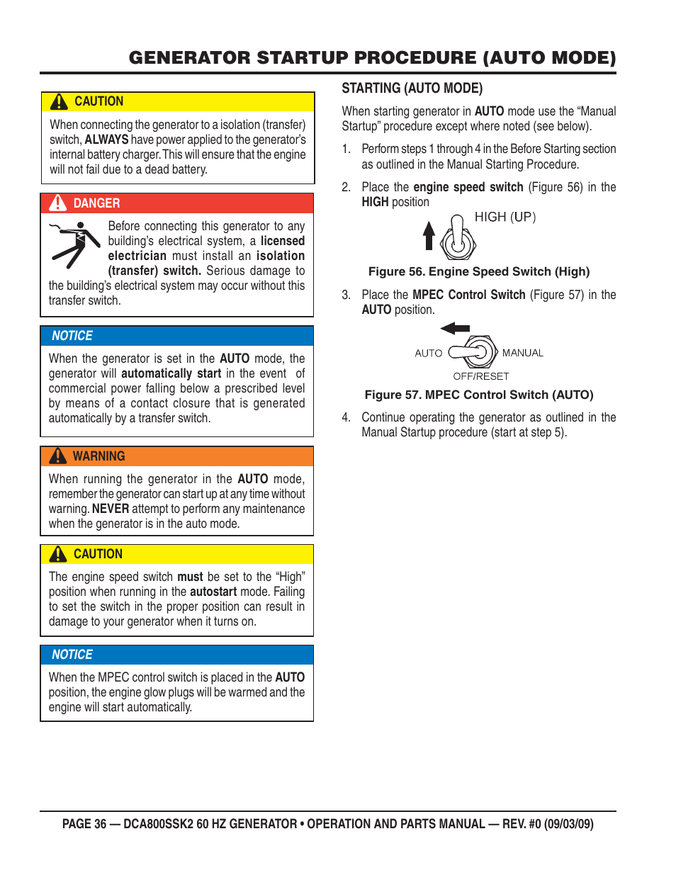 Generator startup procedure (auto mode) | Multiquip MQ POWER WHISPERWATT SERIES  60HZ GENERATOR (STD.) (KOMATSU SAA6D170E-3 DIESEL ENGINE) DCA800SSK2 User Manual | Page 36 / 114