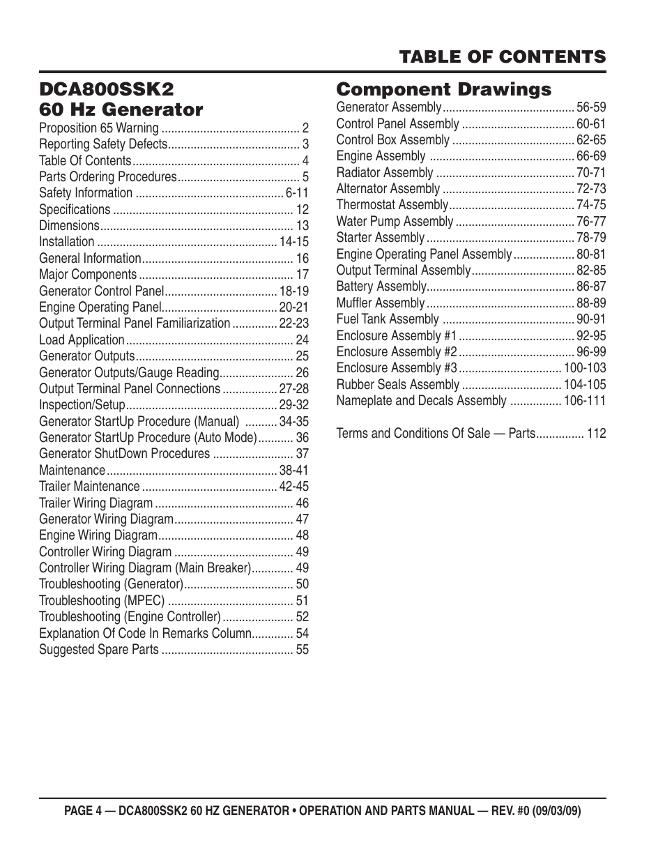 Component drawings | Multiquip MQ POWER WHISPERWATT SERIES  60HZ GENERATOR (STD.) (KOMATSU SAA6D170E-3 DIESEL ENGINE) DCA800SSK2 User Manual | Page 4 / 114