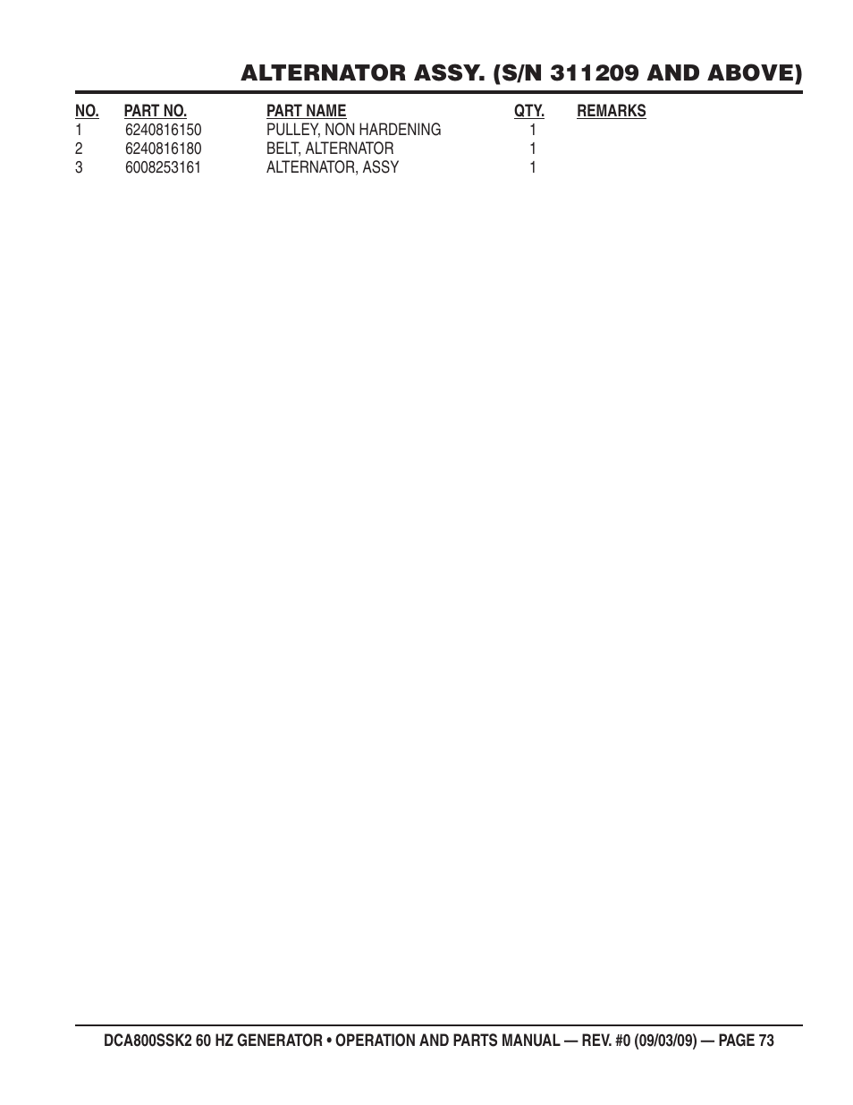 Multiquip MQ POWER WHISPERWATT SERIES  60HZ GENERATOR (STD.) (KOMATSU SAA6D170E-3 DIESEL ENGINE) DCA800SSK2 User Manual | Page 73 / 114