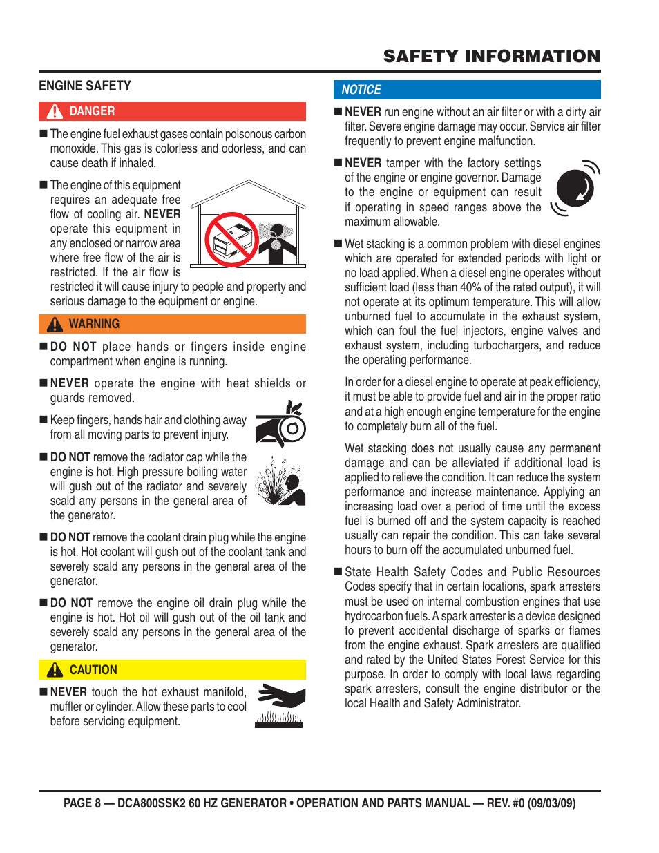 Safety information | Multiquip MQ POWER WHISPERWATT SERIES  60HZ GENERATOR (STD.) (KOMATSU SAA6D170E-3 DIESEL ENGINE) DCA800SSK2 User Manual | Page 8 / 114