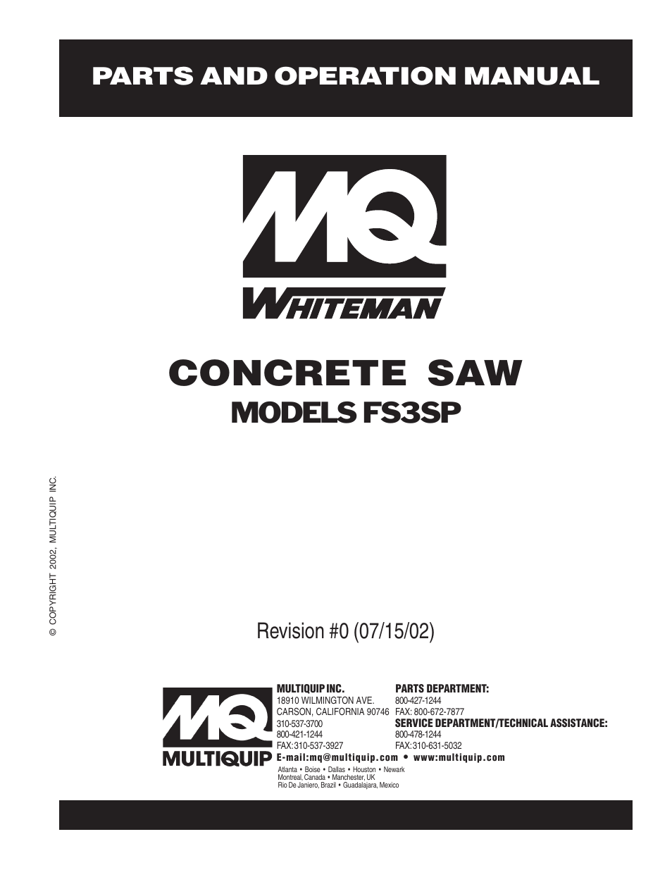 Multiquip Whiteman Concrete Saw FS3SP User Manual | 78 pages