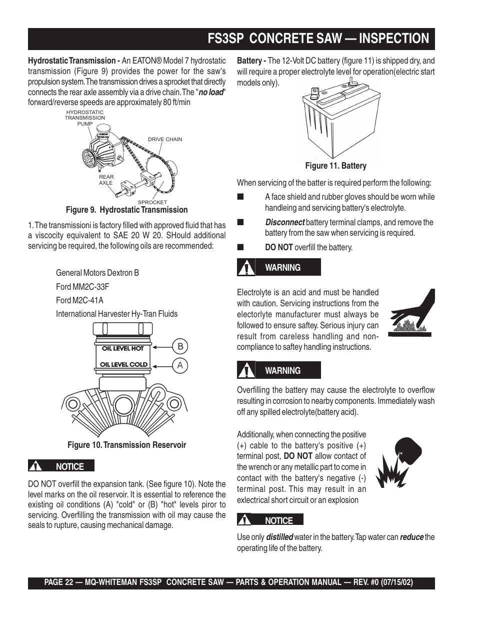 Fs3sp concrete saw — inspection | Multiquip Whiteman Concrete Saw FS3SP User Manual | Page 22 / 78