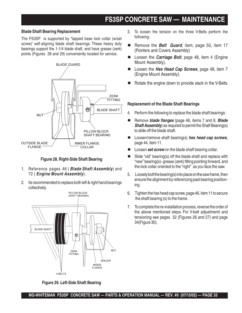 Fs3sp concrete saw — maintenance, W — transmission assy | Multiquip Whiteman Concrete Saw FS3SP User Manual | Page 33 / 78