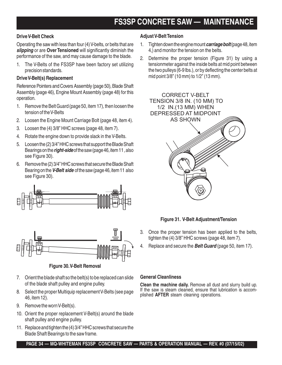 Fs3sp concrete saw — maintenance | Multiquip Whiteman Concrete Saw FS3SP User Manual | Page 34 / 78
