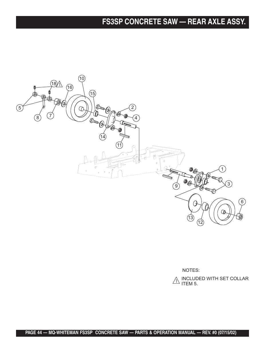 Fs3sp concrete saw — rear axle assy | Multiquip Whiteman Concrete Saw FS3SP User Manual | Page 44 / 78