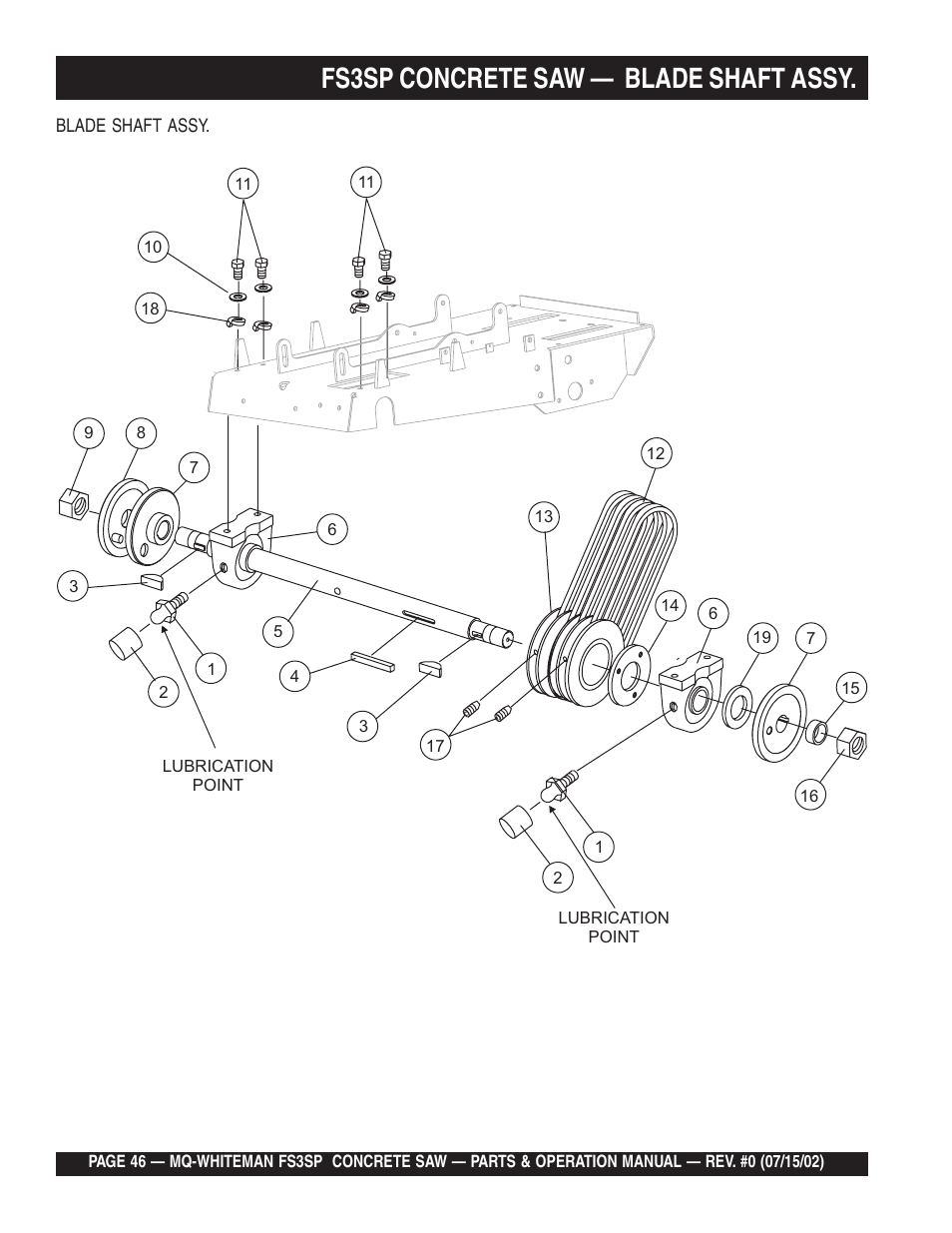 Fs3sp concrete saw — blade shaft assy | Multiquip Whiteman Concrete Saw FS3SP User Manual | Page 46 / 78