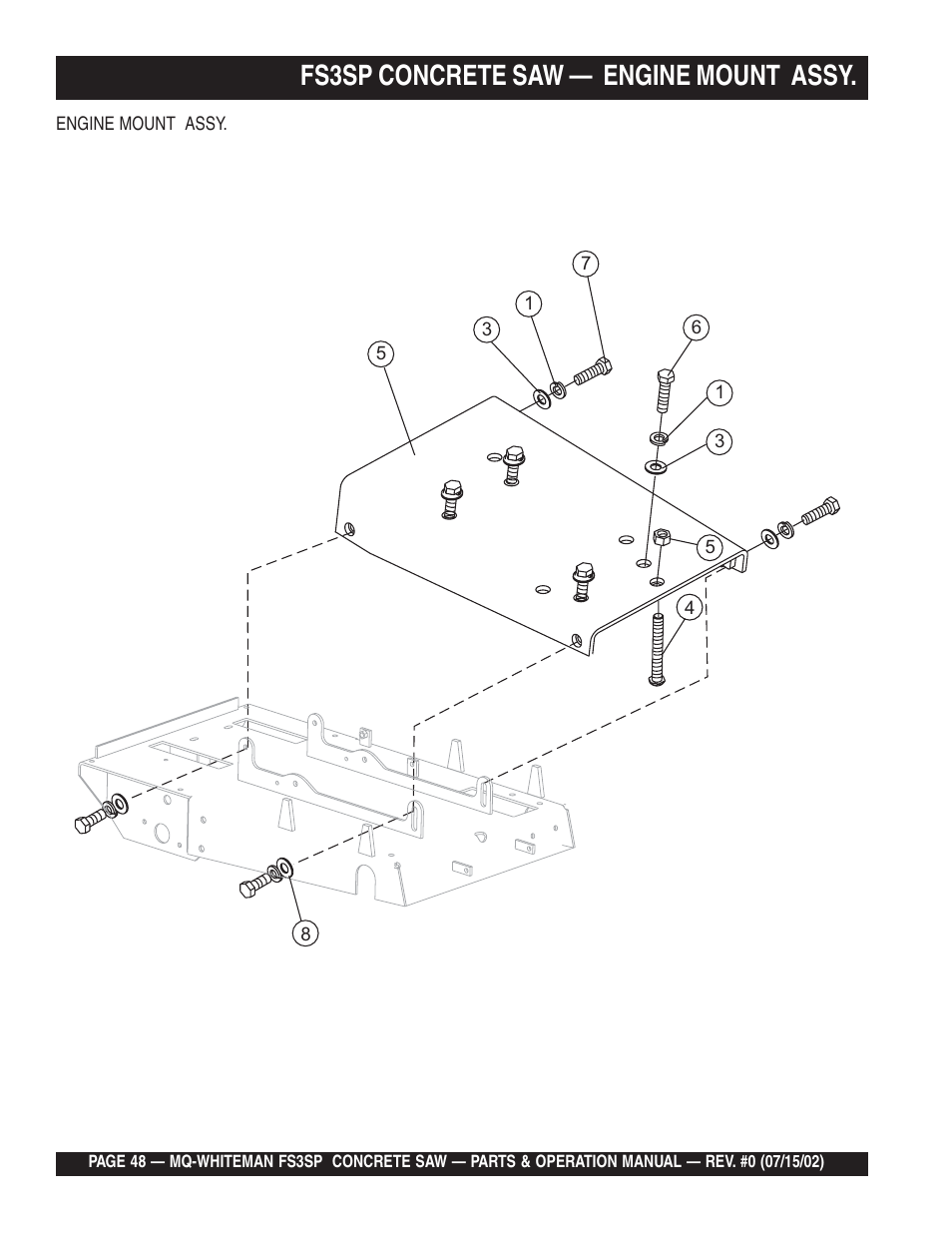 Fs3sp concrete saw — engine mount assy | Multiquip Whiteman Concrete Saw FS3SP User Manual | Page 48 / 78