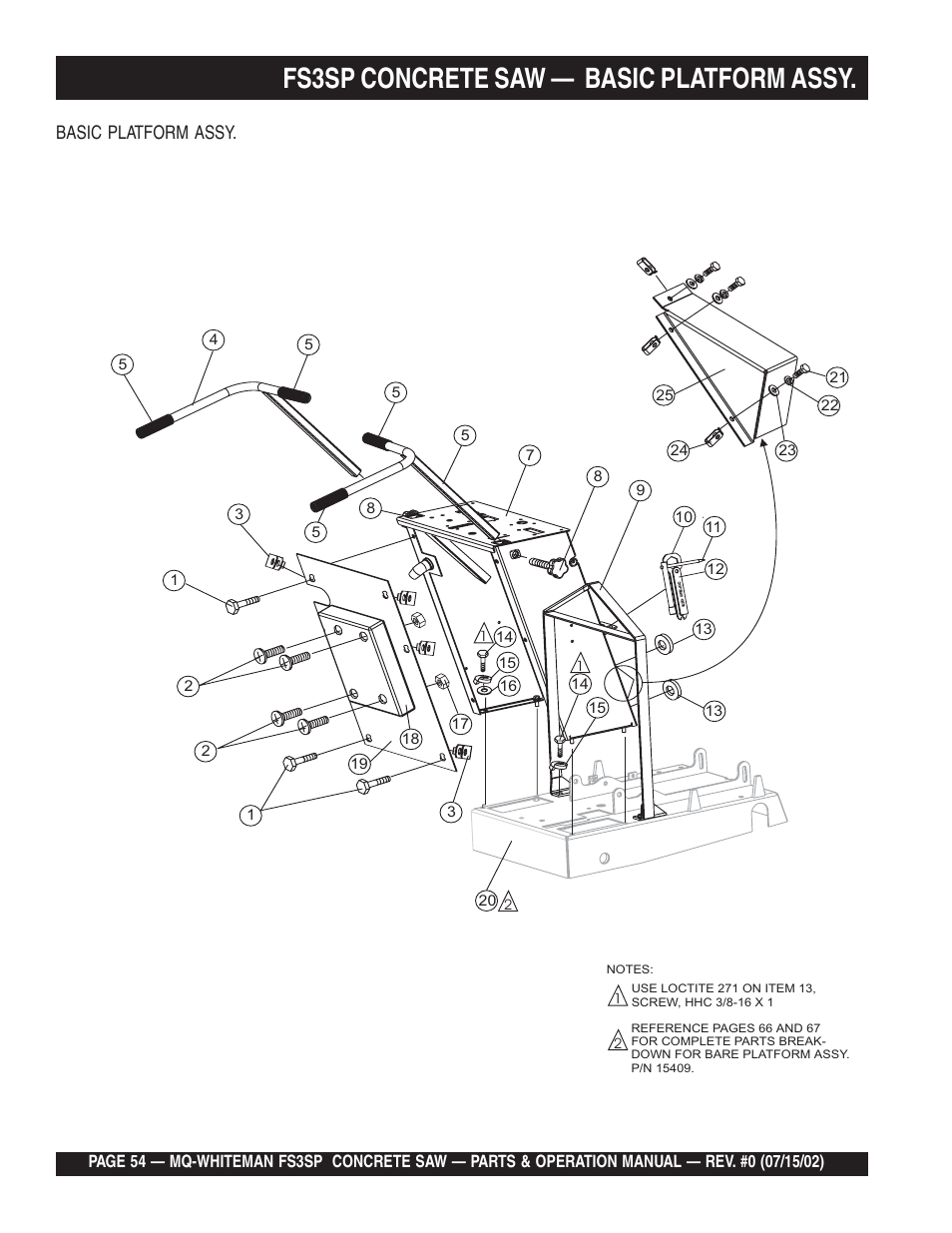 Fs3sp concrete saw — basic platform assy, Basic platform assy | Multiquip Whiteman Concrete Saw FS3SP User Manual | Page 54 / 78