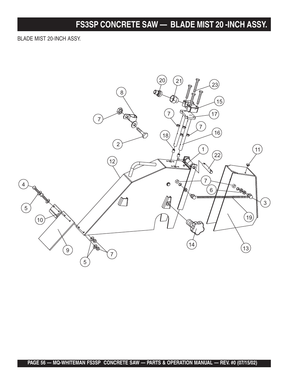 Fs3sp concrete saw — blade mist 20 -inch assy | Multiquip Whiteman Concrete Saw FS3SP User Manual | Page 56 / 78