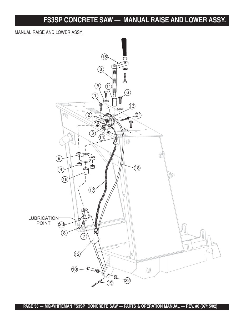 Fs3sp concrete saw — manual raise and lower assy | Multiquip Whiteman Concrete Saw FS3SP User Manual | Page 58 / 78