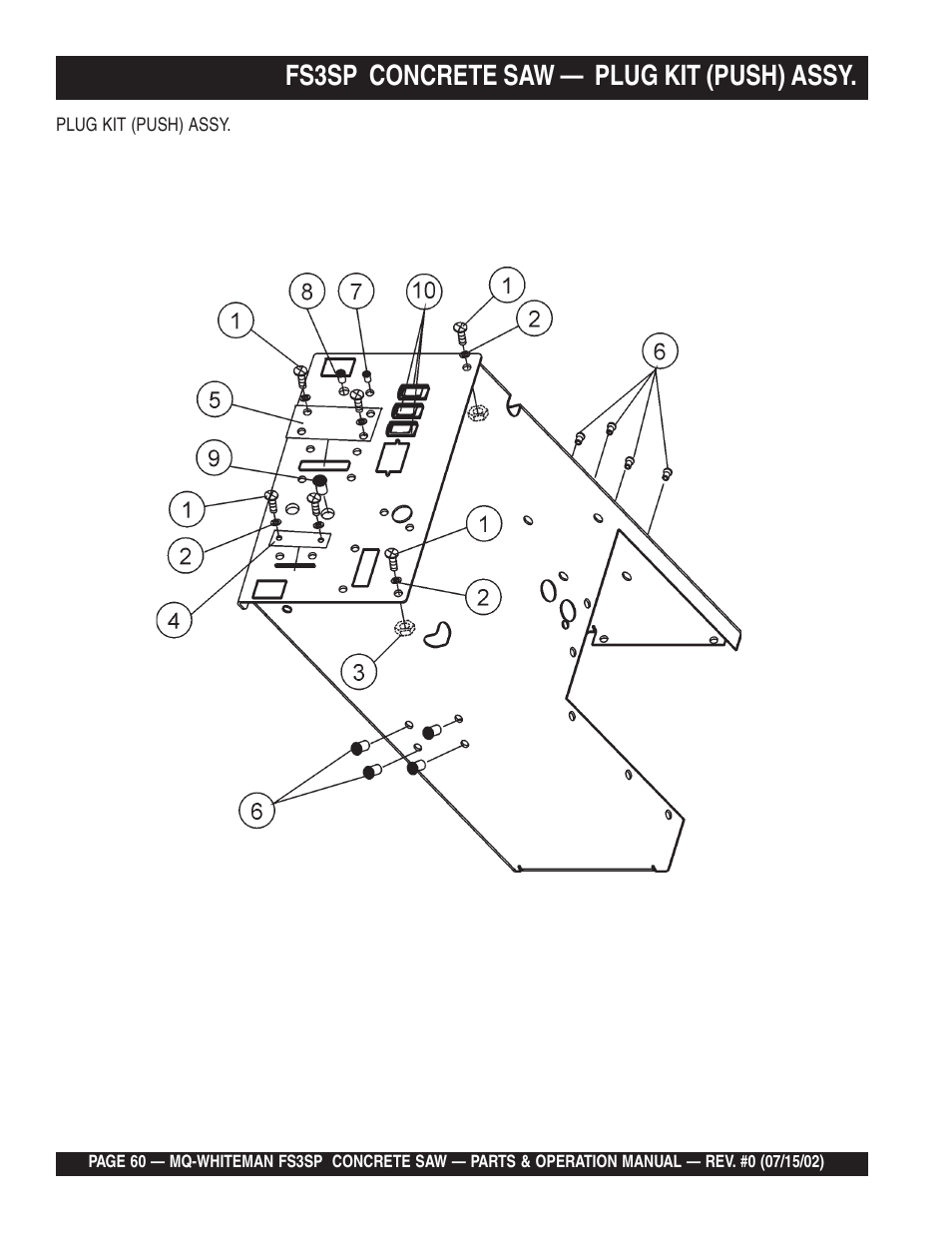 Fs3sp concrete saw — plug kit (push) assy | Multiquip Whiteman Concrete Saw FS3SP User Manual | Page 60 / 78