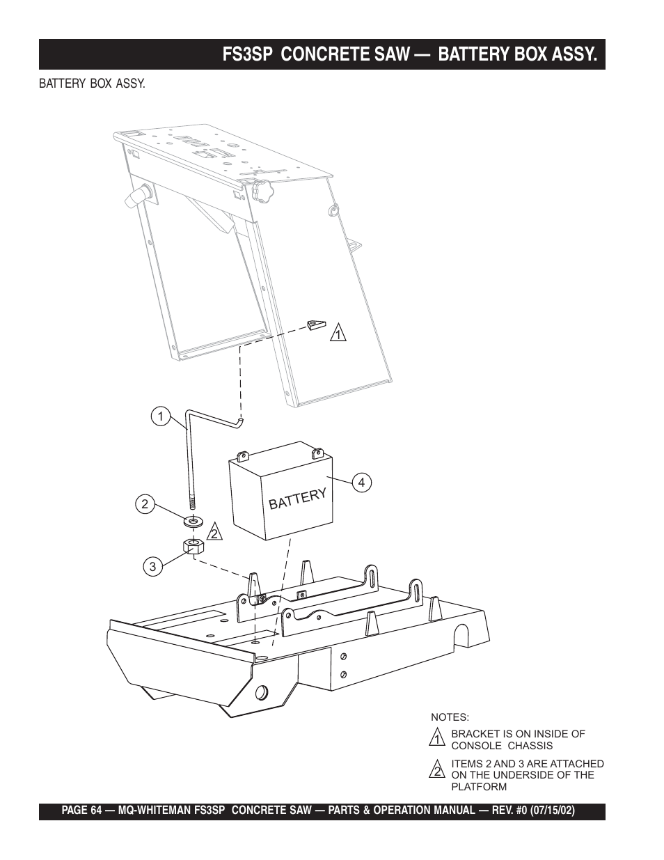 Fs3sp concrete saw — battery box assy | Multiquip Whiteman Concrete Saw FS3SP User Manual | Page 64 / 78