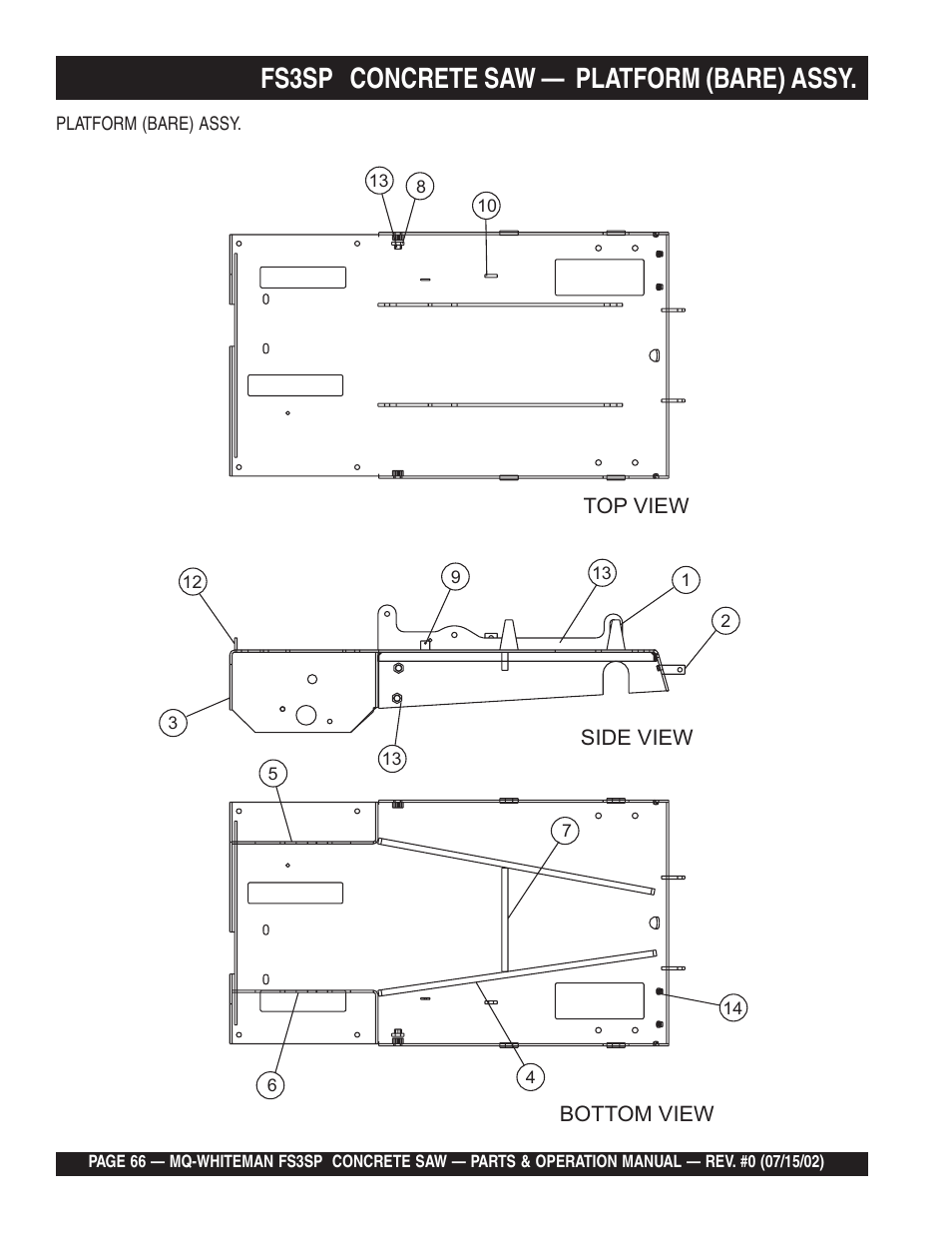 Fs3sp concrete saw — platform (bare) assy | Multiquip Whiteman Concrete Saw FS3SP User Manual | Page 66 / 78