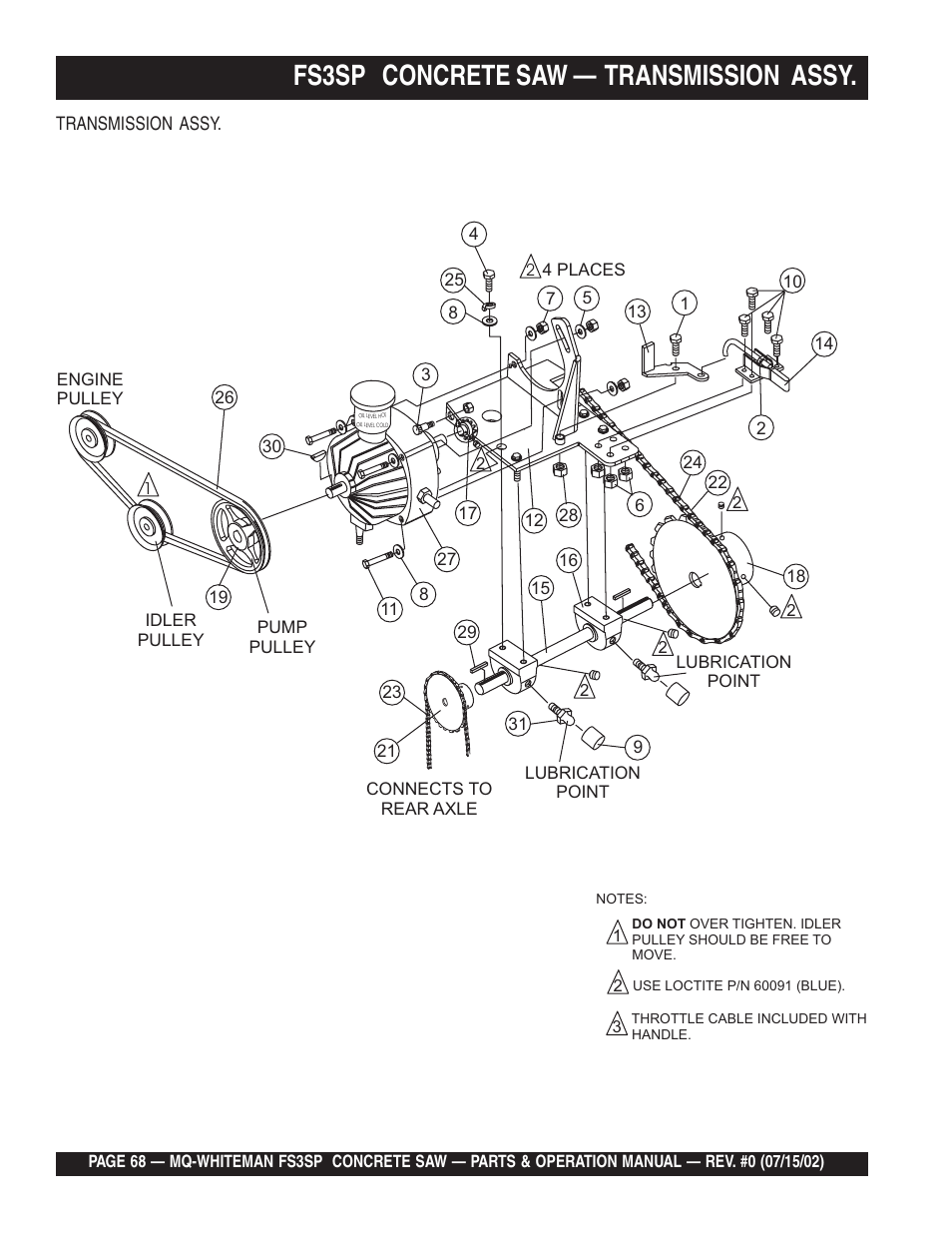 Fs3sp concrete saw — transmission assy | Multiquip Whiteman Concrete Saw FS3SP User Manual | Page 68 / 78