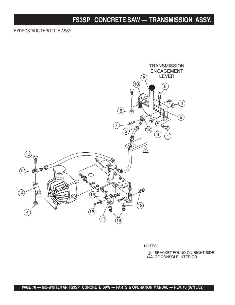 Fs3sp concrete saw — transmission assy | Multiquip Whiteman Concrete Saw FS3SP User Manual | Page 70 / 78