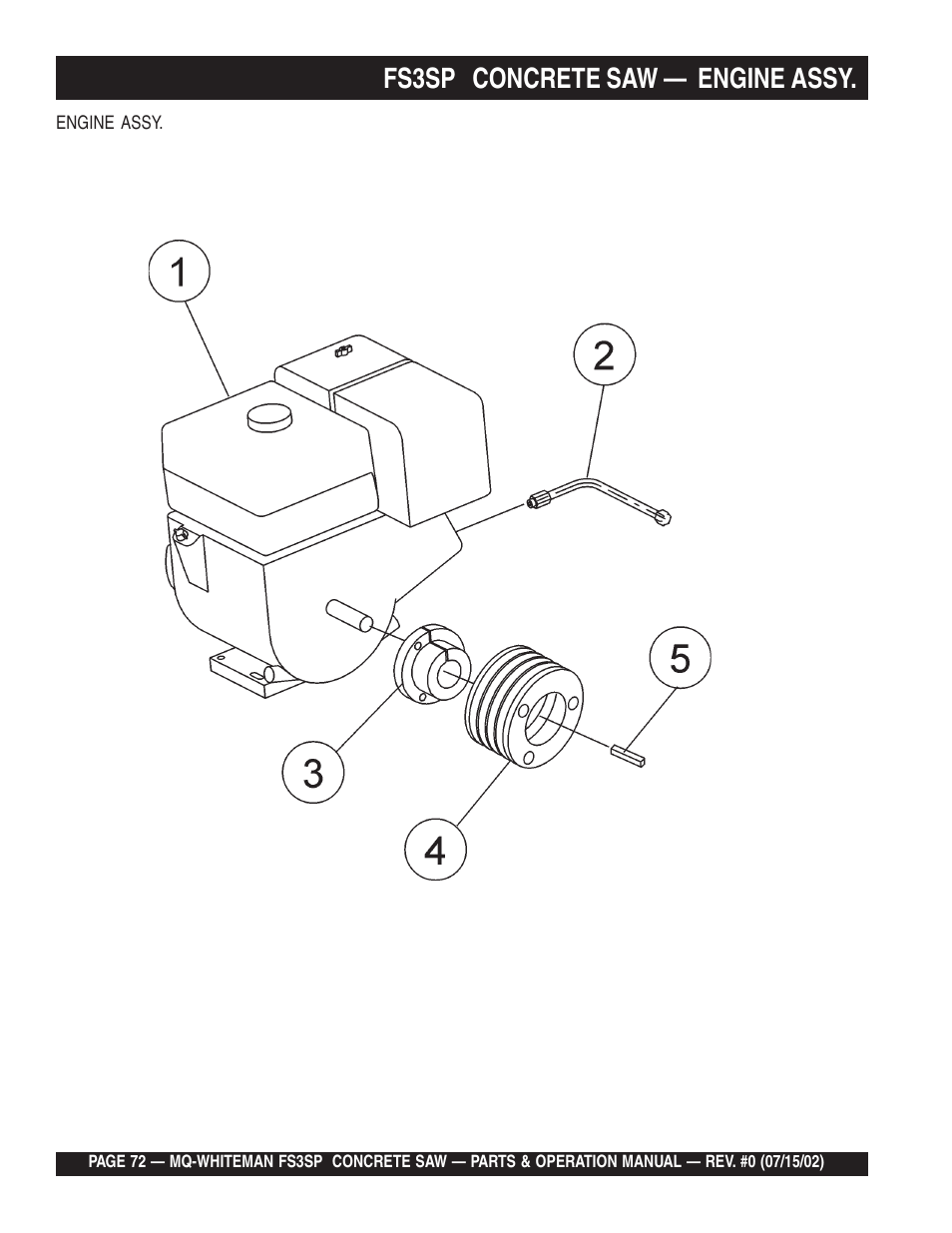 Fs3sp concrete saw — engine assy | Multiquip Whiteman Concrete Saw FS3SP User Manual | Page 72 / 78