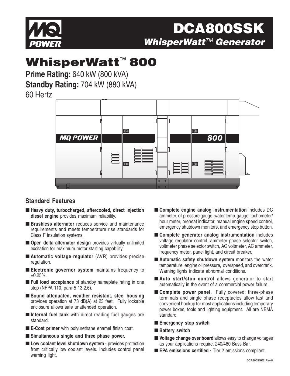 Multiquip MQ Power WhisperWatt 800 Generator DCA800SSK User Manual | 4 pages