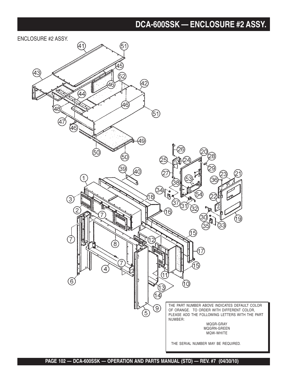 Dca-600ssk — enclosure #2 assy | Multiquip DCA-600SSK User Manual | Page 102 / 116