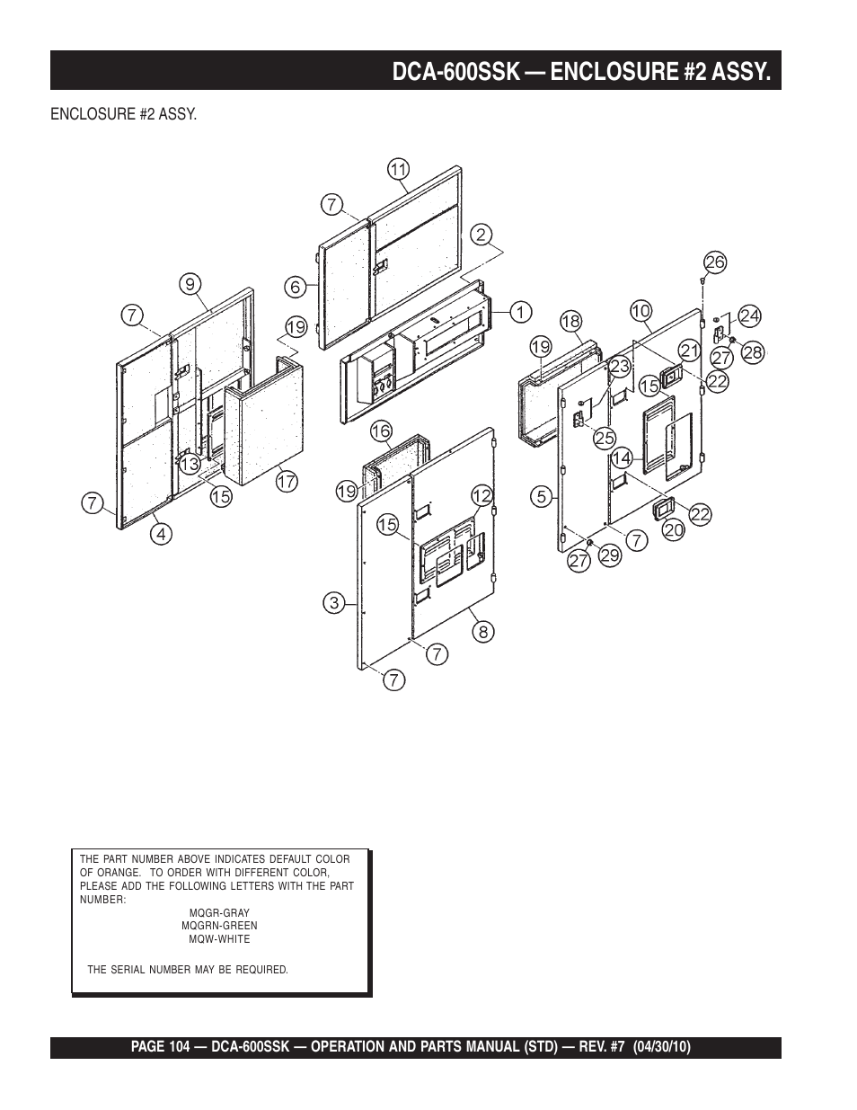 Dca-600ssk — enclosure #2 assy | Multiquip DCA-600SSK User Manual | Page 104 / 116