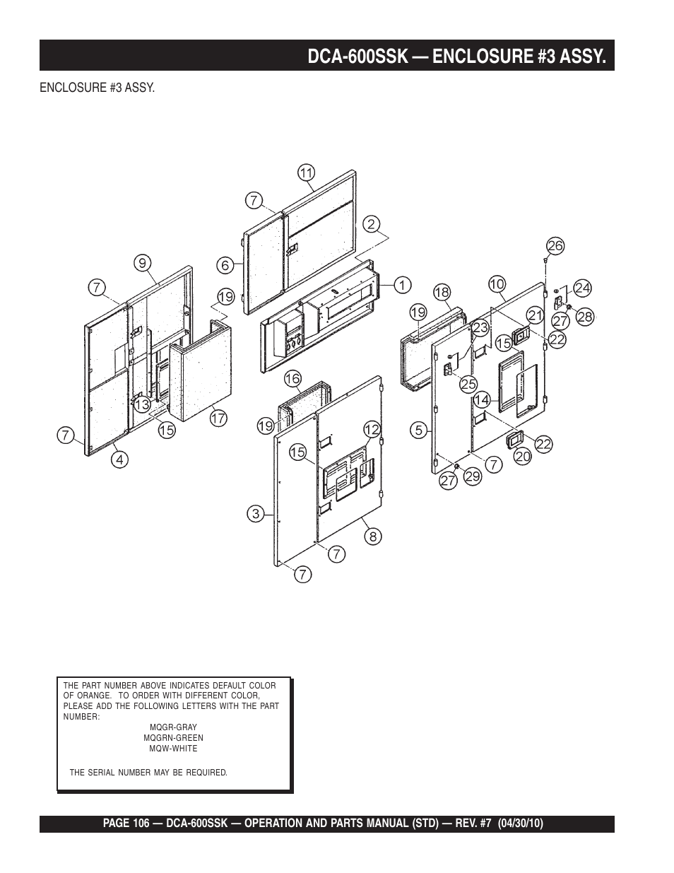 Dca-600ssk — enclosure #3 assy | Multiquip DCA-600SSK User Manual | Page 106 / 116