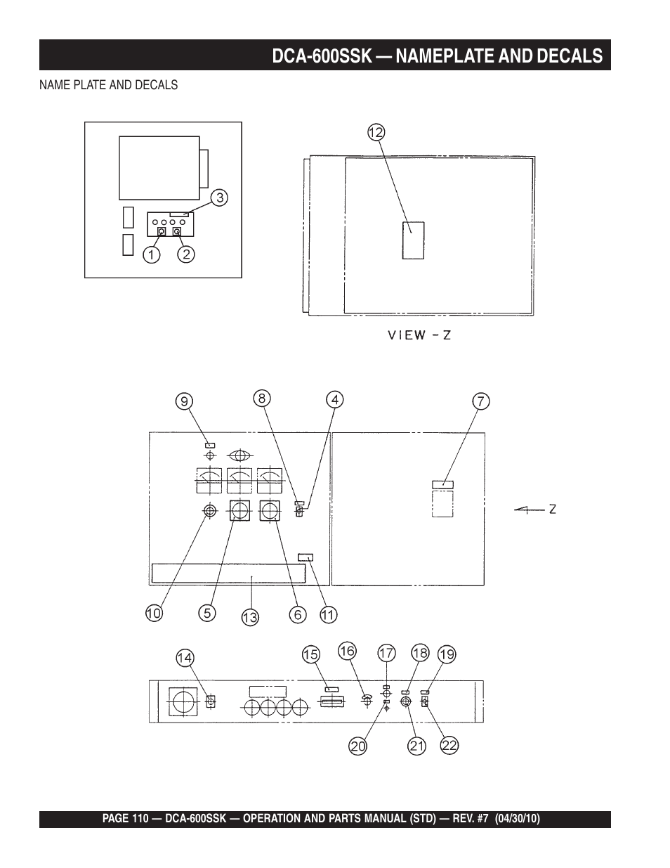 Dca-600ssk — nameplate and decals | Multiquip DCA-600SSK User Manual | Page 110 / 116