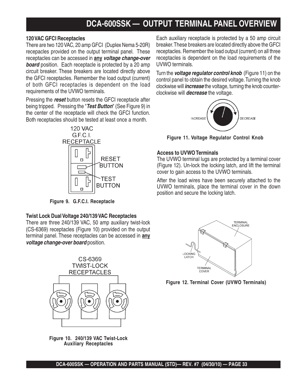 Dca-600ssk — output terminal panel overview | Multiquip DCA-600SSK User Manual | Page 33 / 116