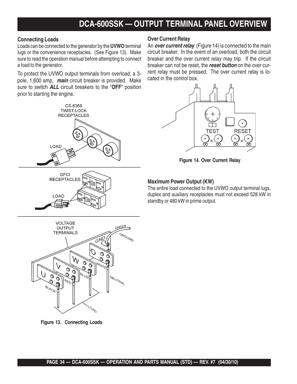 Dca-600ssk — output terminal panel overview | Multiquip DCA-600SSK User Manual | Page 34 / 116