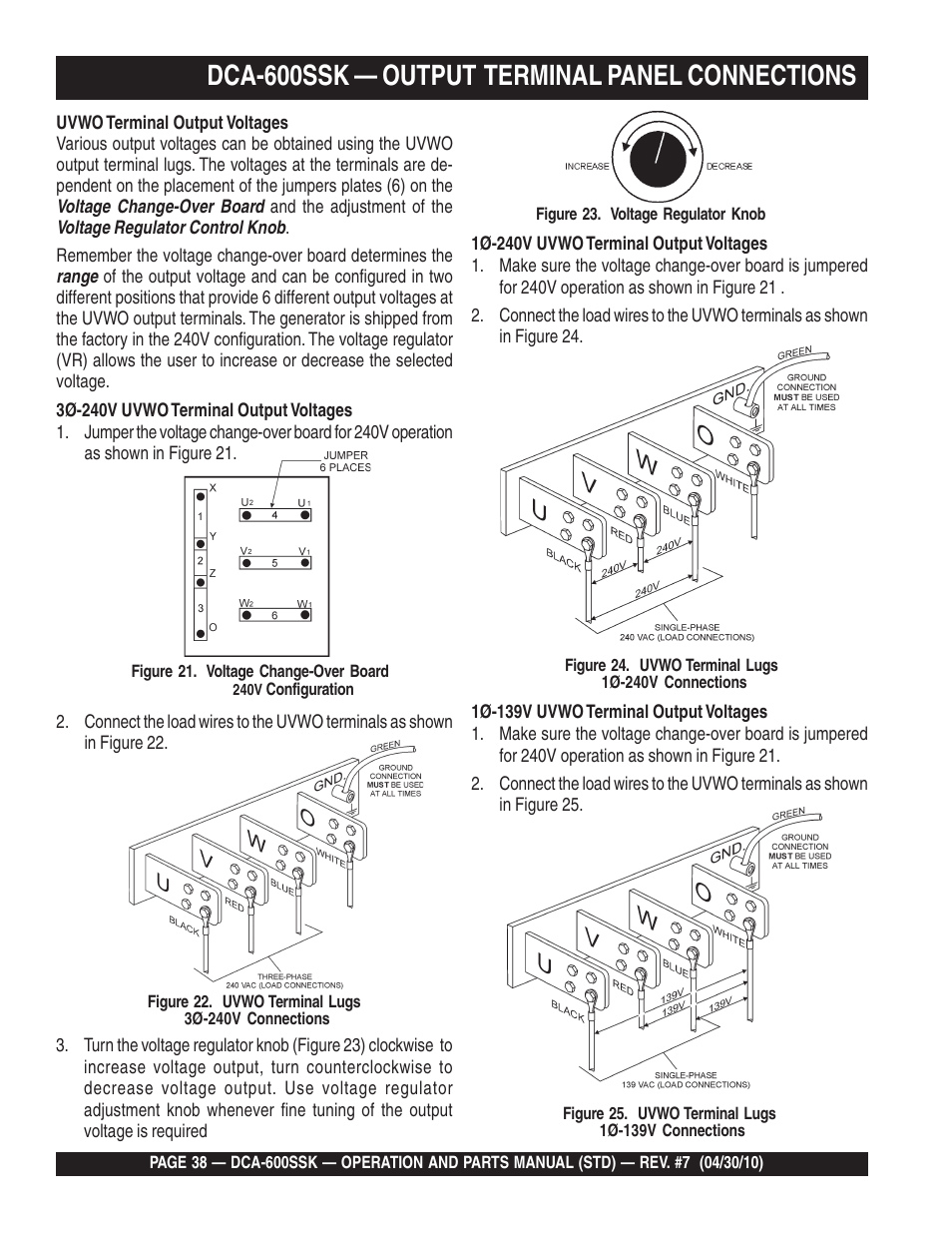 Dca-600ssk — output terminal panel connections | Multiquip DCA-600SSK User Manual | Page 38 / 116