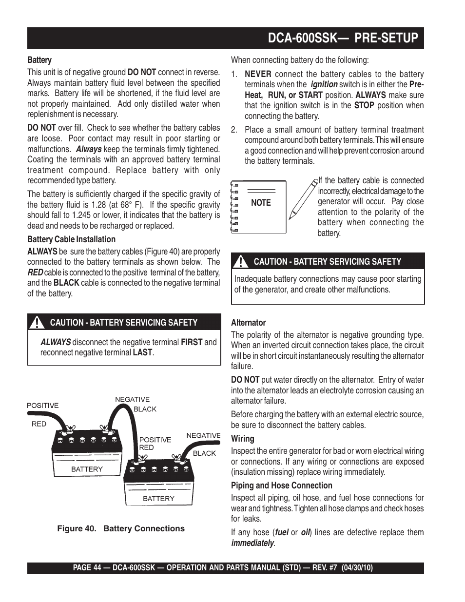 Dca-600ssk— pre-setup | Multiquip DCA-600SSK User Manual | Page 44 / 116