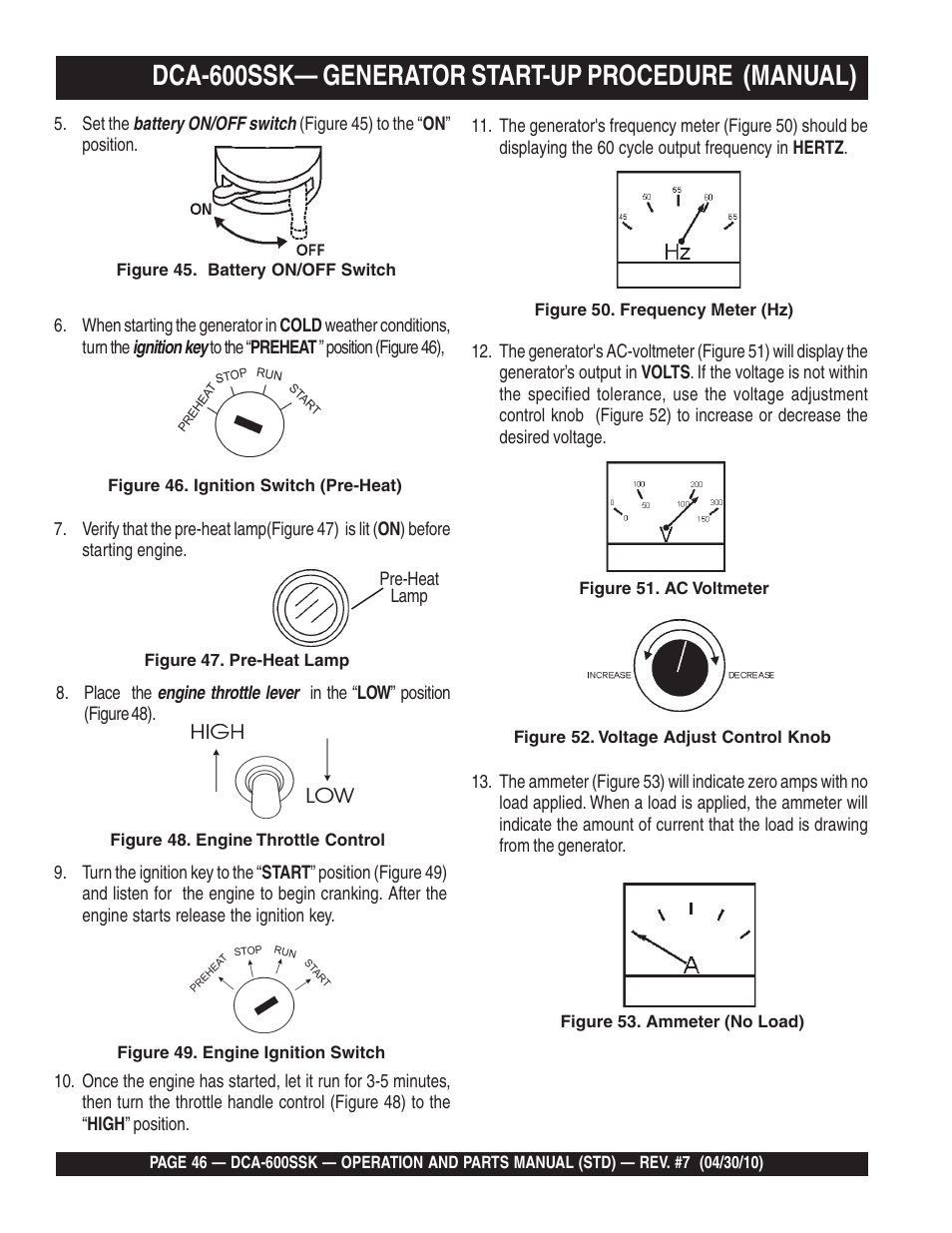 Dca-600ssk— generator start-up procedure (manual) | Multiquip DCA-600SSK User Manual | Page 46 / 116
