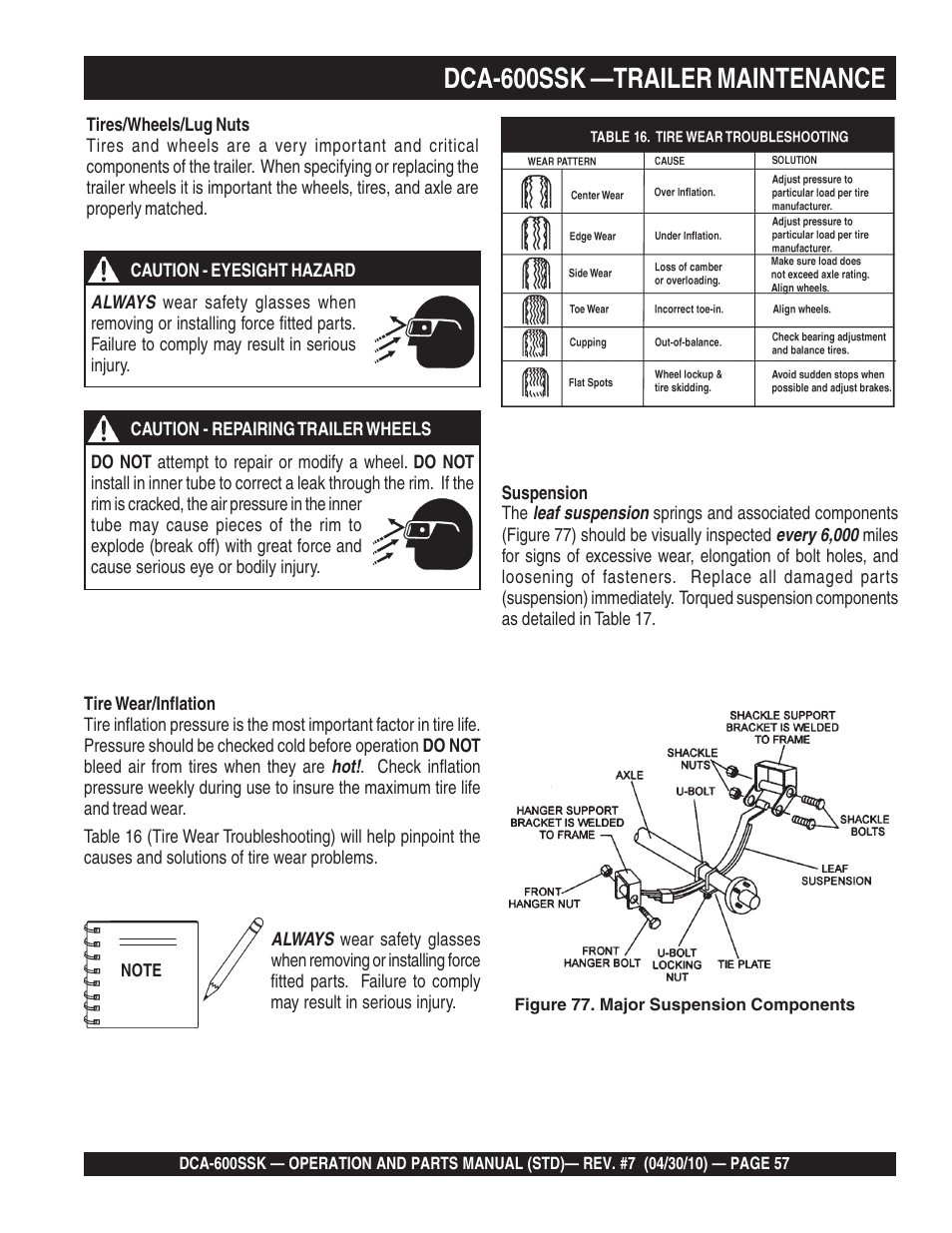 Dca-600ssk —trailer maintenance | Multiquip DCA-600SSK User Manual | Page 57 / 116