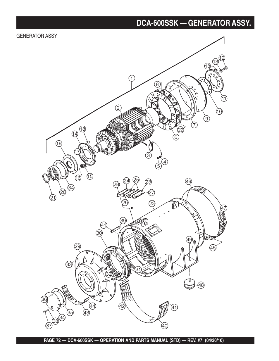 Dca-600ssk — generator assy | Multiquip DCA-600SSK User Manual | Page 72 / 116