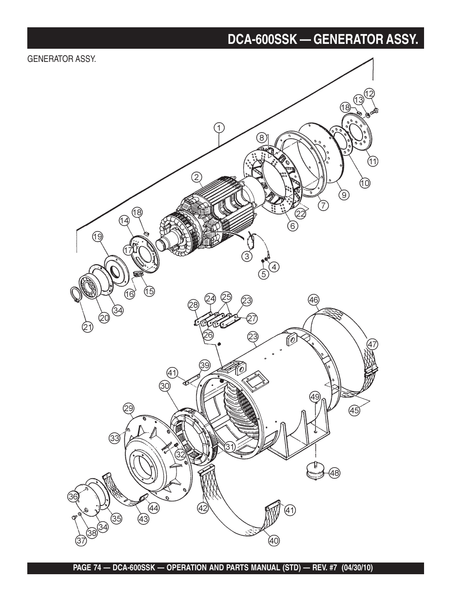 Dca-600ssk — generator assy | Multiquip DCA-600SSK User Manual | Page 74 / 116