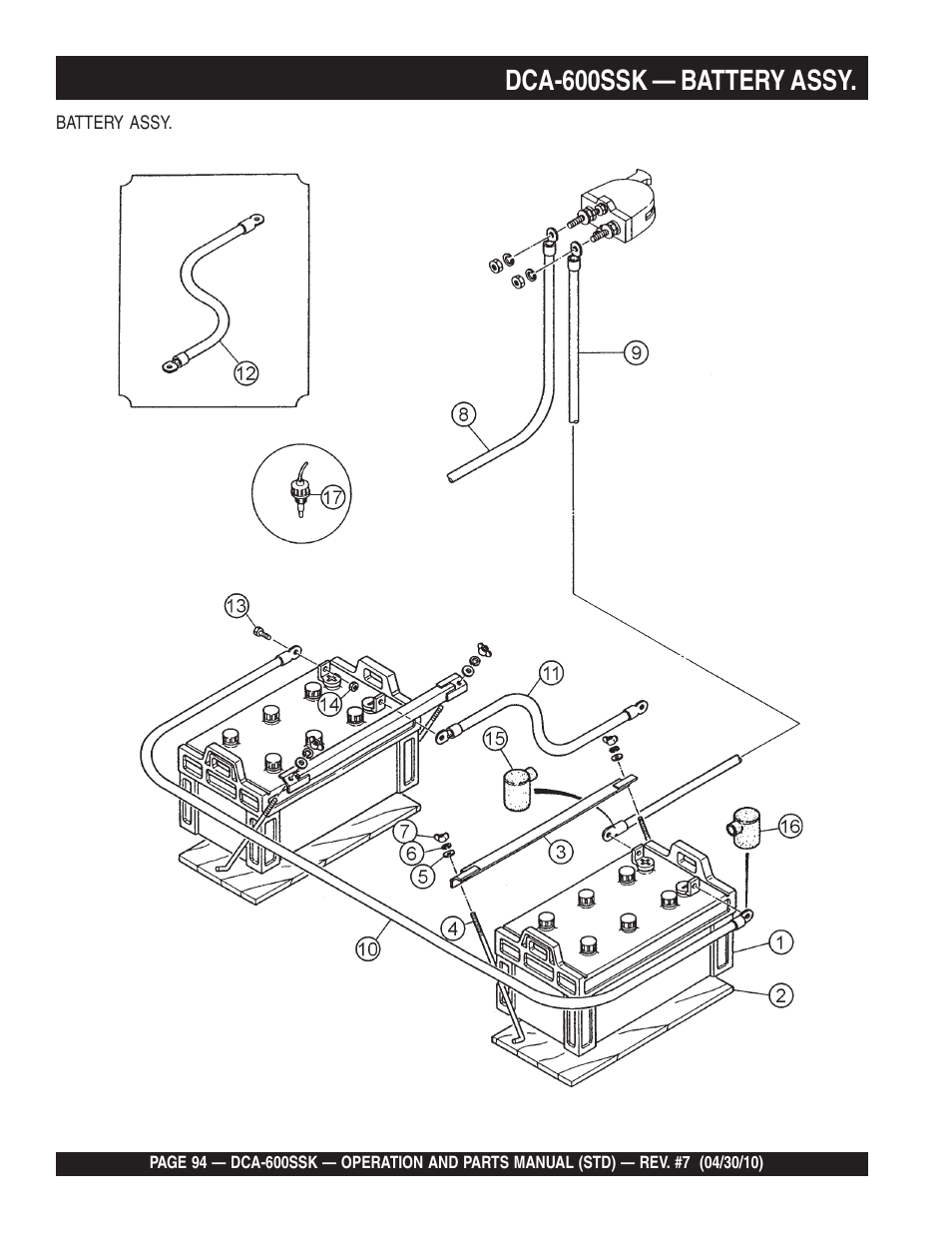 Dca-600ssk — battery assy | Multiquip DCA-600SSK User Manual | Page 94 / 116