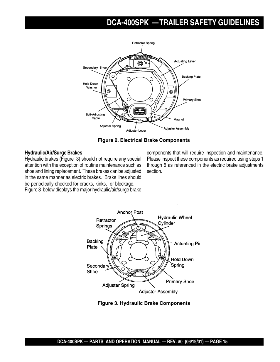 Dca-400spk — trailer safety guidelines | Multiquip MQ Power Whisperwatt Generator DCA-400SPK User Manual | Page 15 / 108