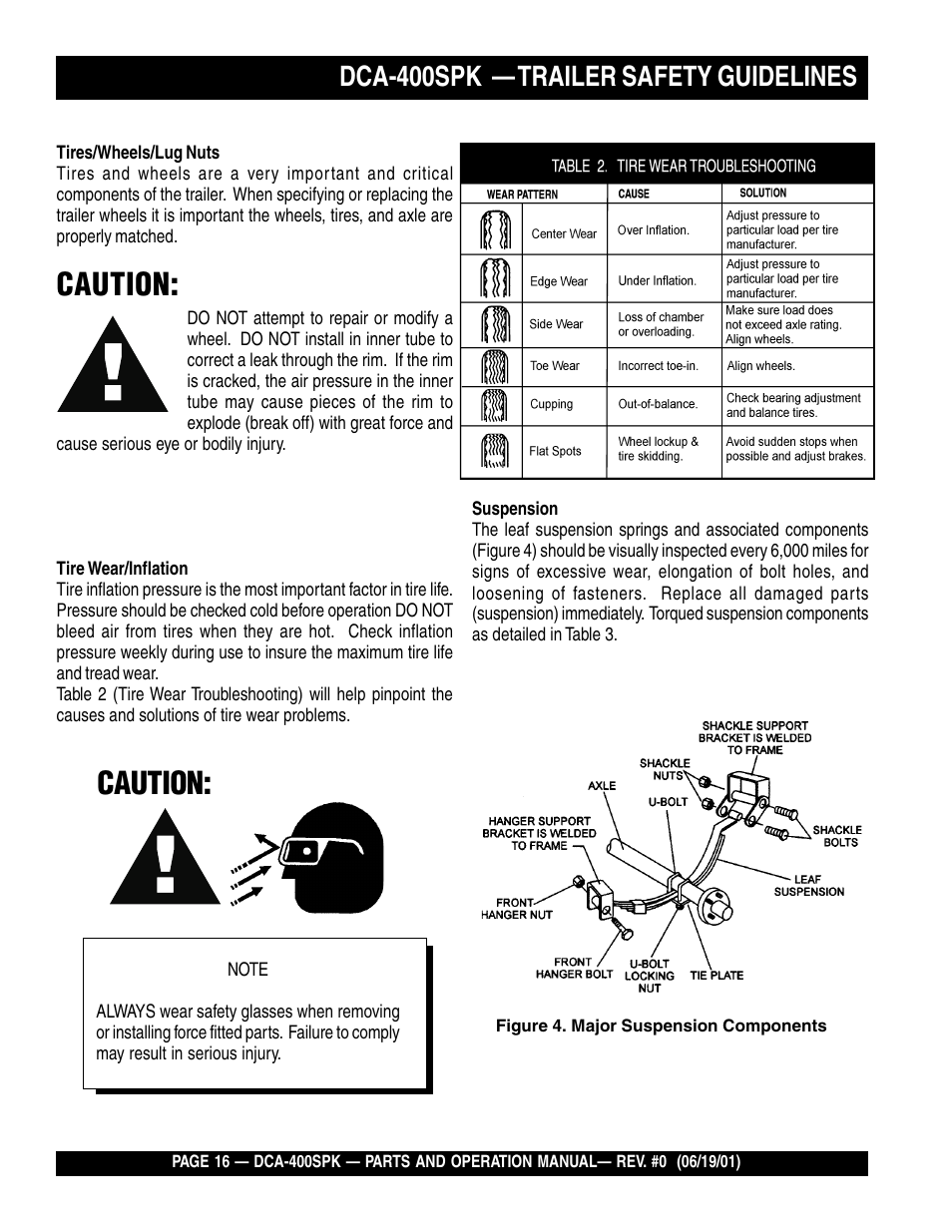 Caution, Dca-400spk — trailer safety guidelines | Multiquip MQ Power Whisperwatt Generator DCA-400SPK User Manual | Page 16 / 108