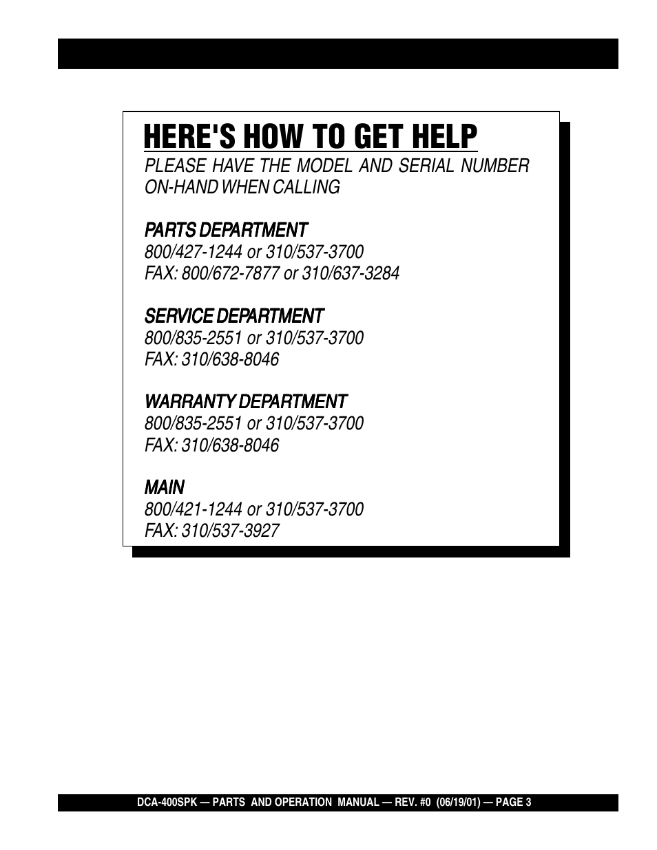Here's how to get help | Multiquip MQ Power Whisperwatt Generator DCA-400SPK User Manual | Page 3 / 108