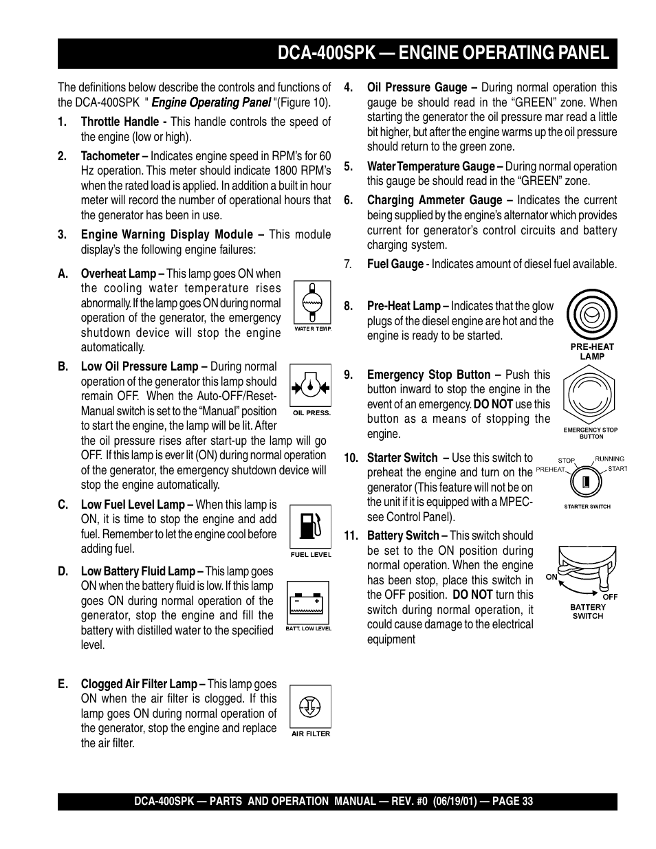 Dca-400spk — engine operating panel | Multiquip MQ Power Whisperwatt Generator DCA-400SPK User Manual | Page 33 / 108