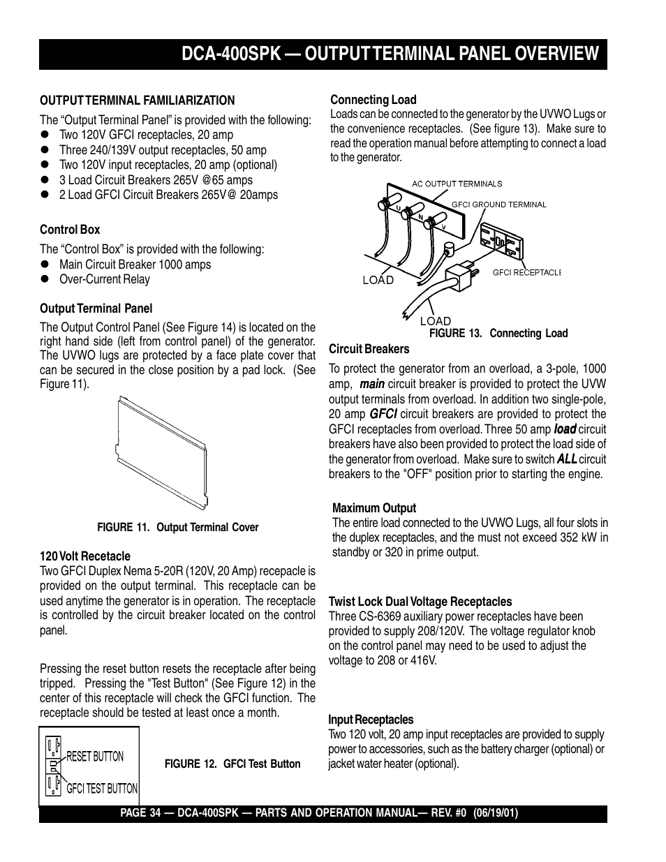 Dca-400spk — output terminal panel overview | Multiquip MQ Power Whisperwatt Generator DCA-400SPK User Manual | Page 34 / 108