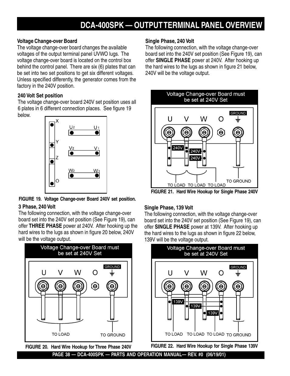 Dca-400spk — output terminal panel overview | Multiquip MQ Power Whisperwatt Generator DCA-400SPK User Manual | Page 38 / 108