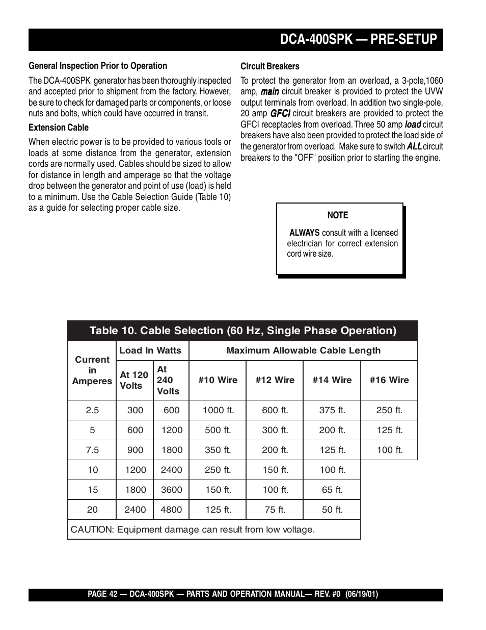 Dca-400spk — pre-setup | Multiquip MQ Power Whisperwatt Generator DCA-400SPK User Manual | Page 42 / 108