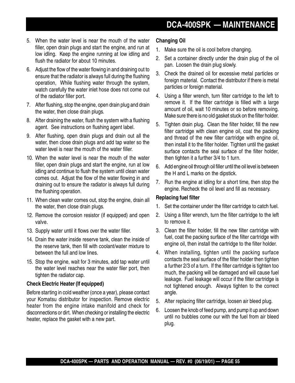 Dca-400spk — maintenance | Multiquip MQ Power Whisperwatt Generator DCA-400SPK User Manual | Page 55 / 108